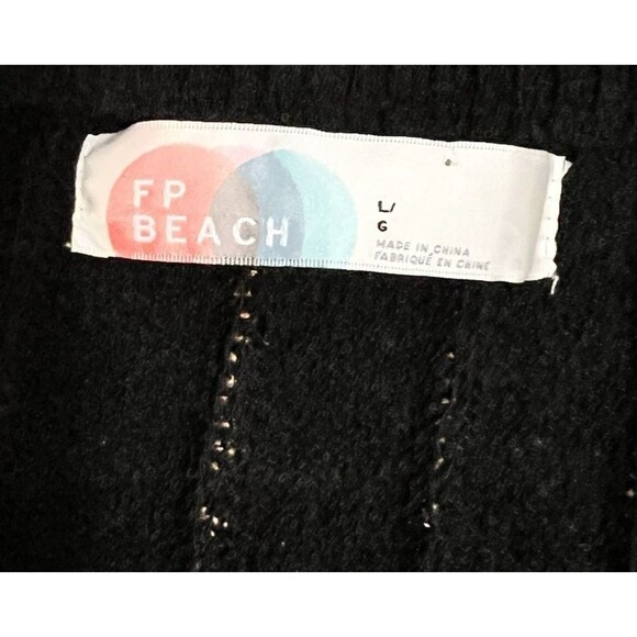FP BEACH Black Ribbed Knit Sweater Dress Beach Cover-Up Dolman Sleeve Boho Large - Picture 5 of 8